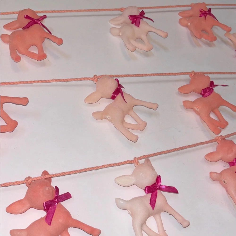Flocked Deer Garland Peachy Pink Deer Garlands Set of 3 Velvet Fawn Garland NWT